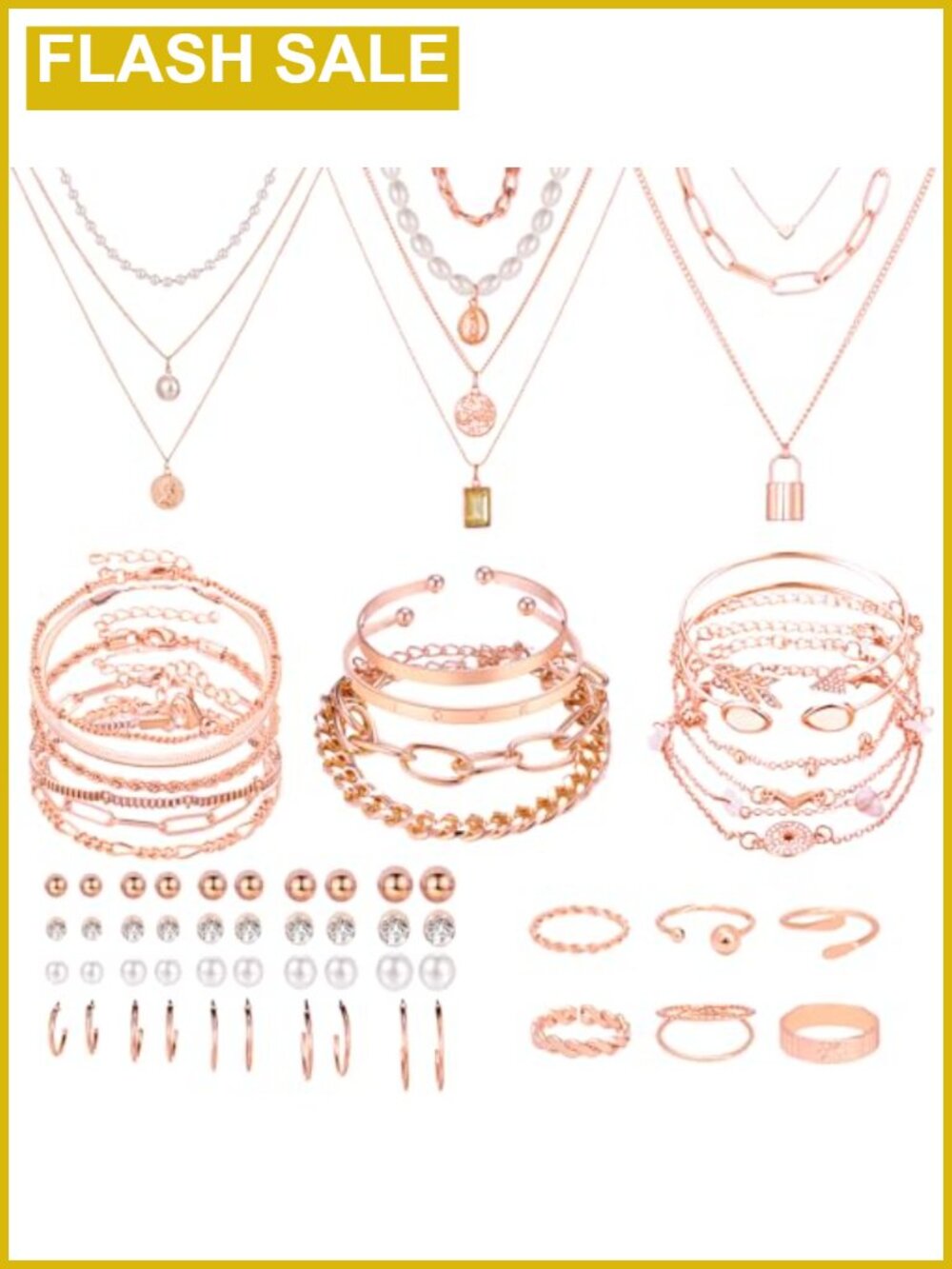 65 Pc Alloy Jewelry Set Hypoallergenic Necklaces Earrings Bracelets Rings